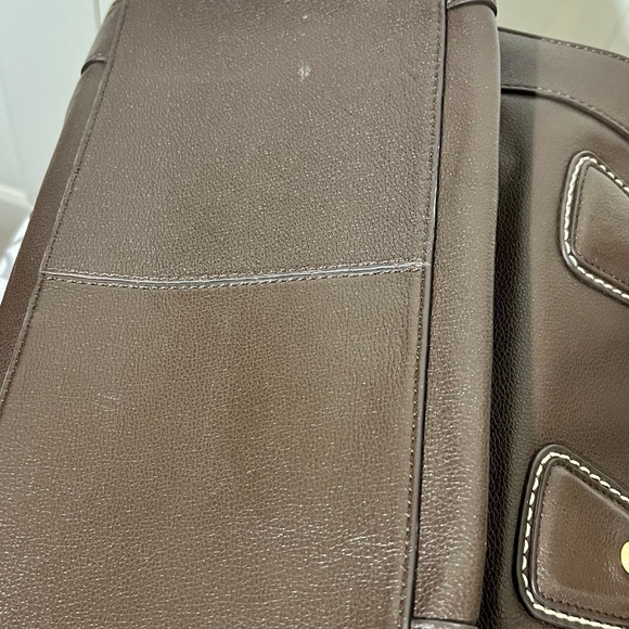 Talbot Leather Tote Handbag /Brass Hardware. Color is Beautiful Chocolate Brown - Picture 8 of 11